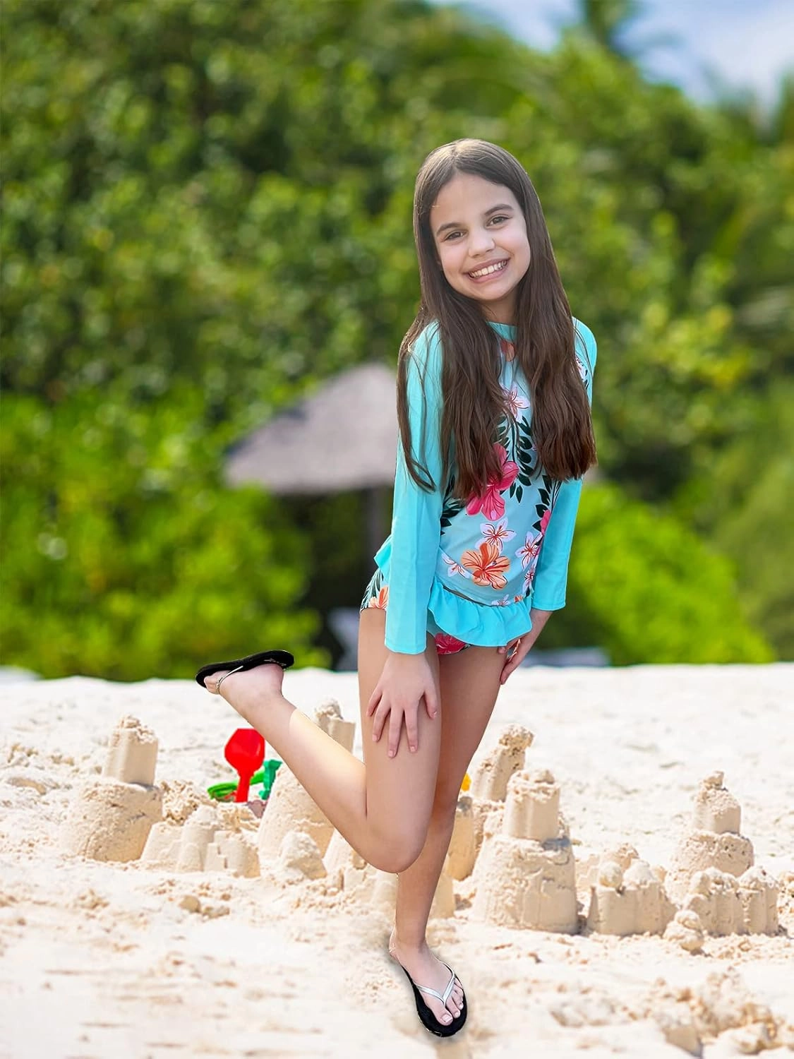 UNIFACO Toddler Girls Swimsuit Rashguard Set Summer Beach Breathable Tankini with UPF 50  Sun Protection 2-8T