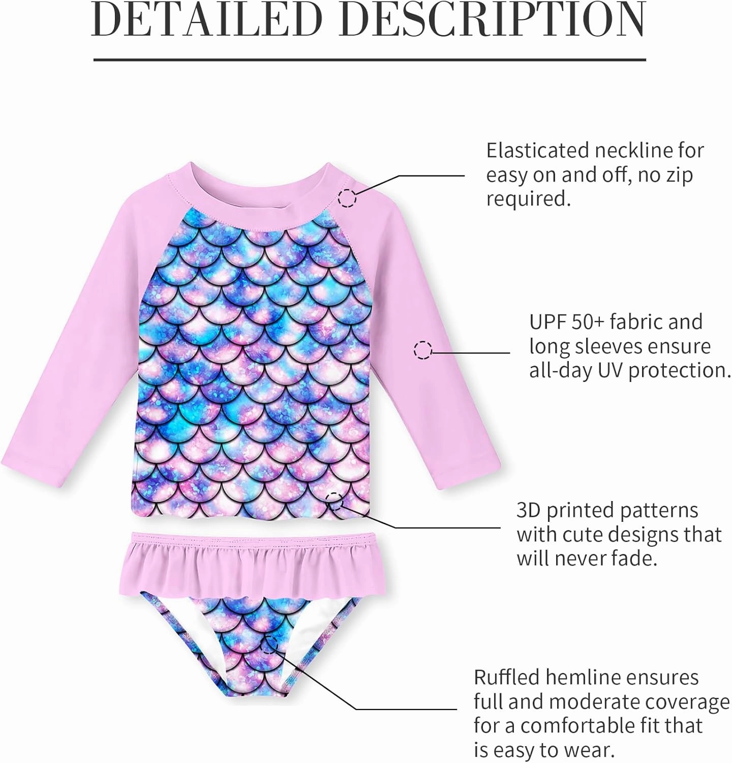 UNIFACO Toddler Girls Swimsuit Rashguard Set Summer Beach Breathable Tankini with UPF 50  Sun Protection 2-8T