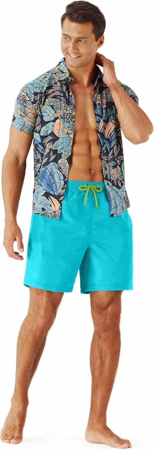 URBEST Men's Swim Trunks with Compression Liner Quick Dry Beach Shorts with Pockets for Beach and Swimming