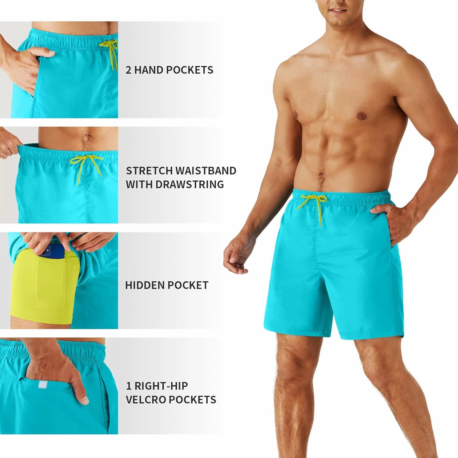 URBEST Men's Swim Trunks with Compression Liner Quick Dry Beach Shorts with Pockets for Beach and Swimming