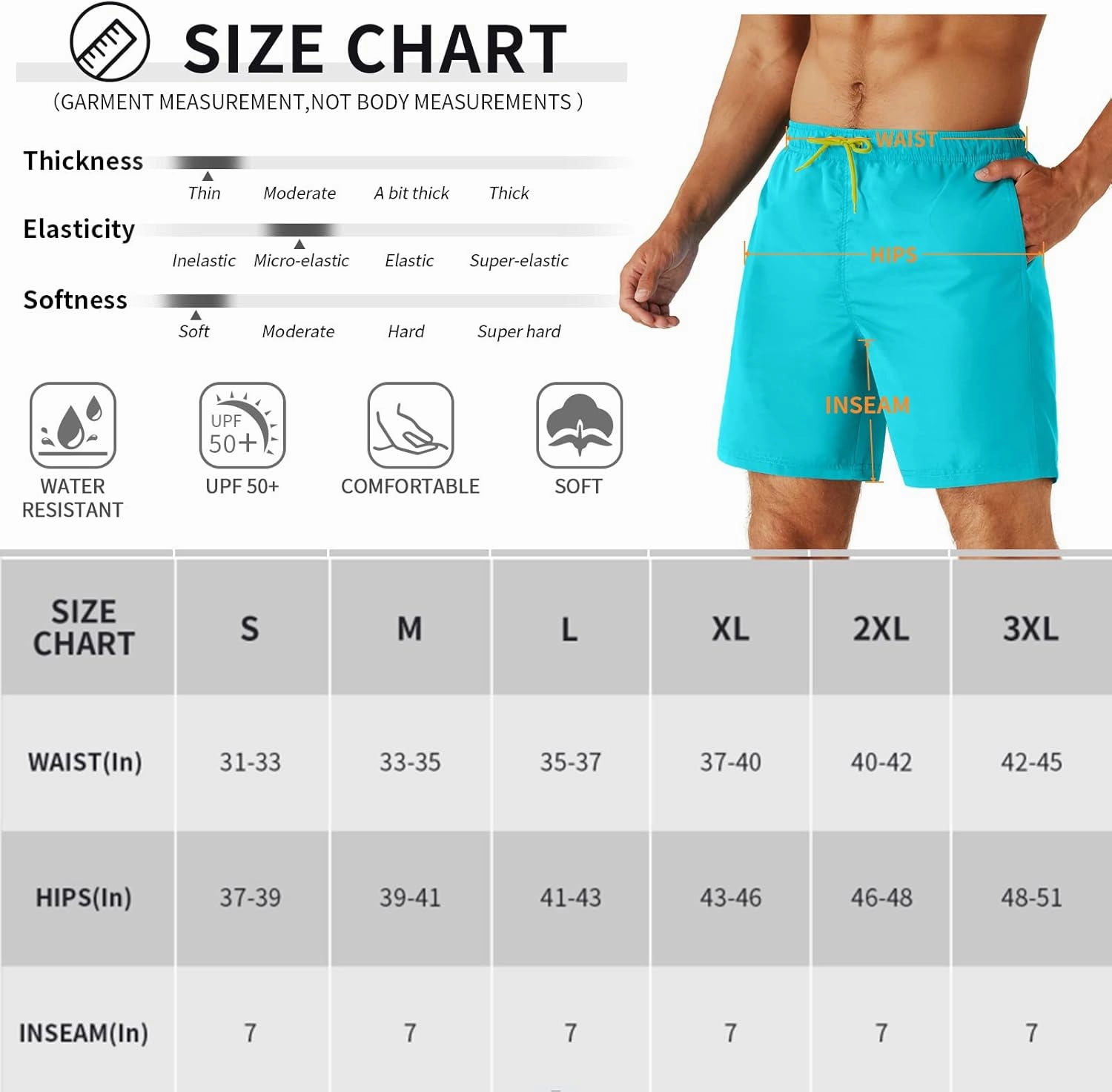 URBEST Men's Swim Trunks with Compression Liner Quick Dry Beach Shorts with Pockets for Beach and Swimming
