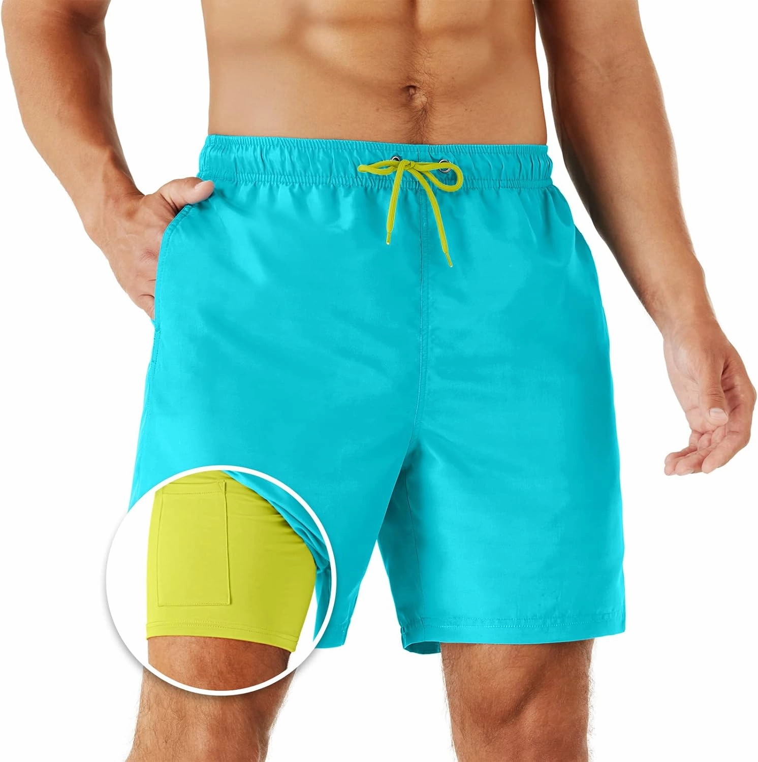 URBEST Men's Swim Trunks with Compression Liner Quick Dry Beach Shorts with Pockets for Beach and Swimming