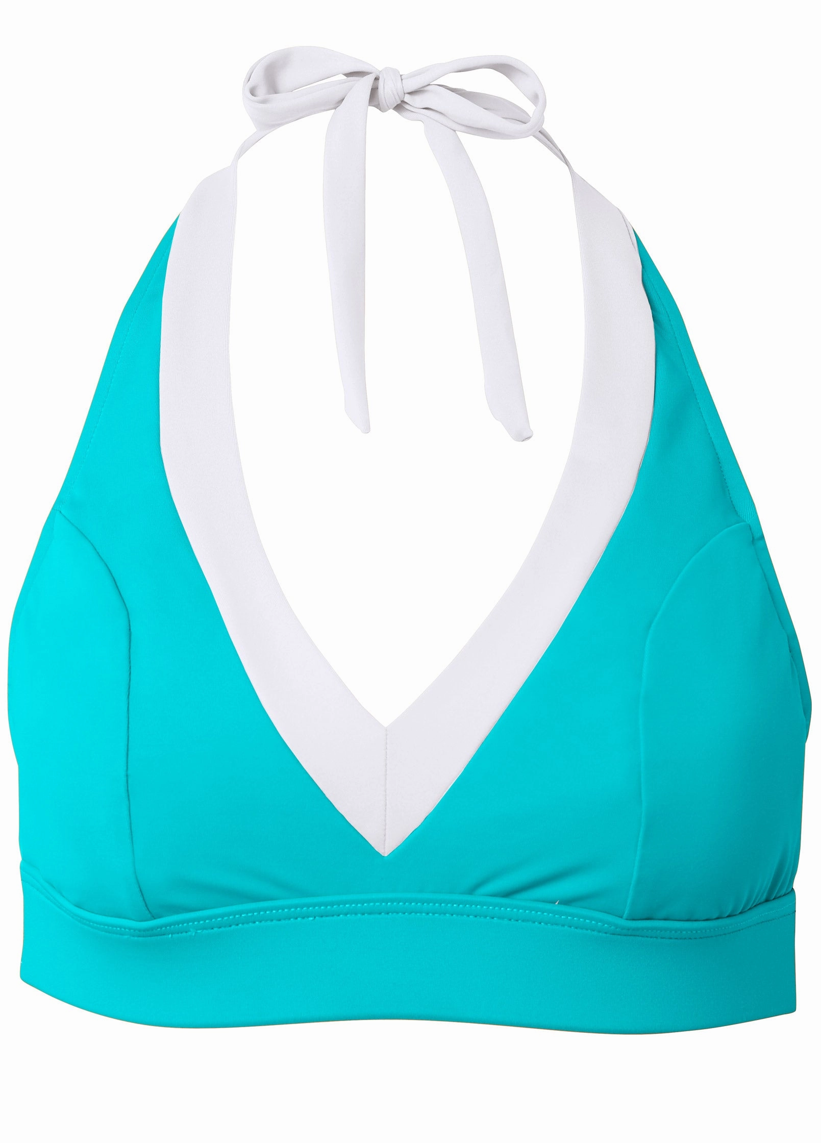 V-Neck Halter Bikini Top - Aqua Reef & Pearl White