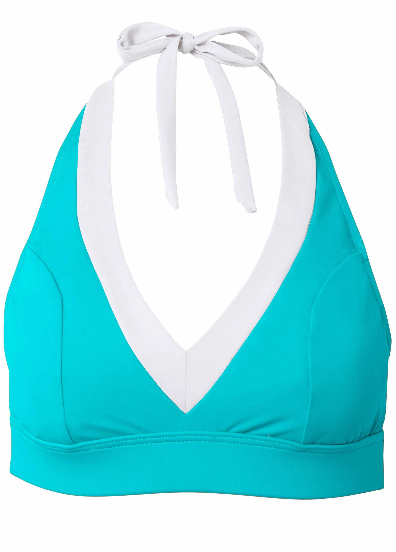 V-Neck Halter Bikini Top - Aqua Reef & Pearl White