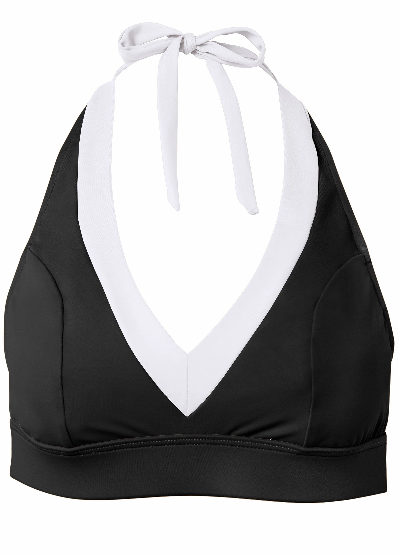 V-Neck Halter Bikini Top - Black Beauty & Pearl White