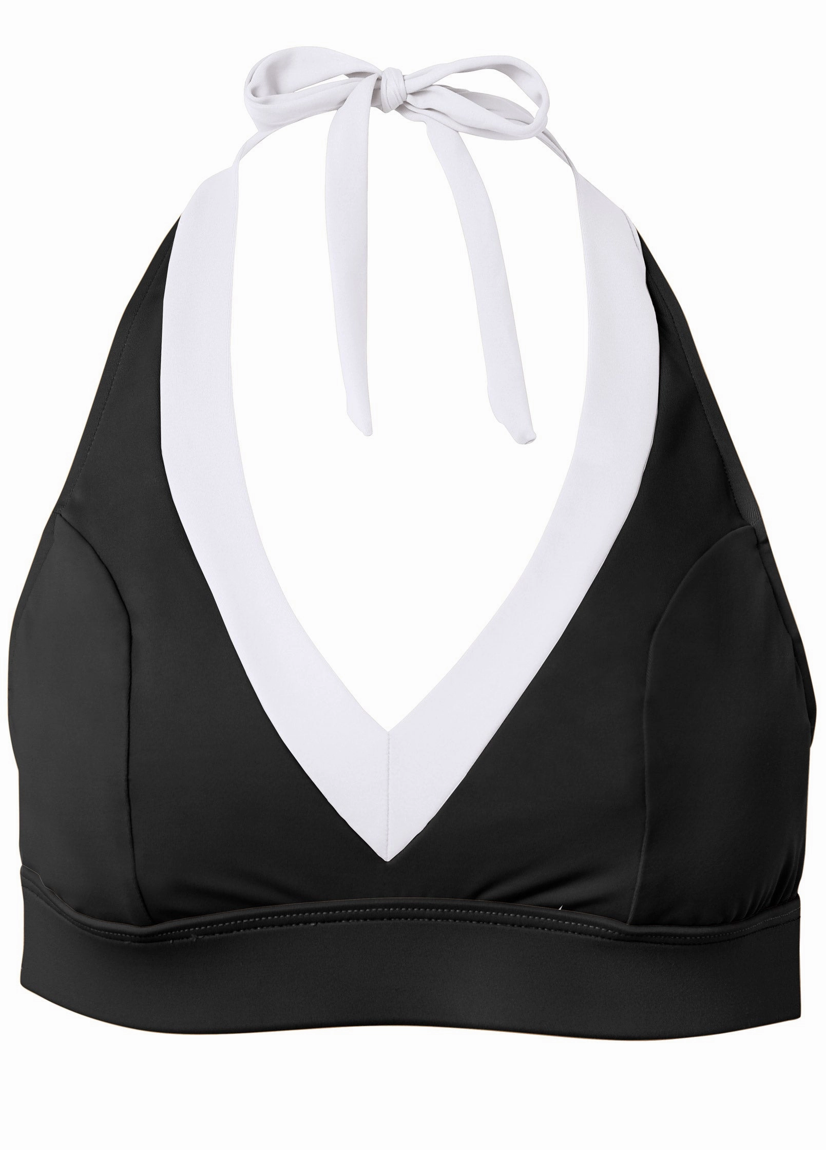V-Neck Halter Bikini Top - Black Beauty & Pearl White