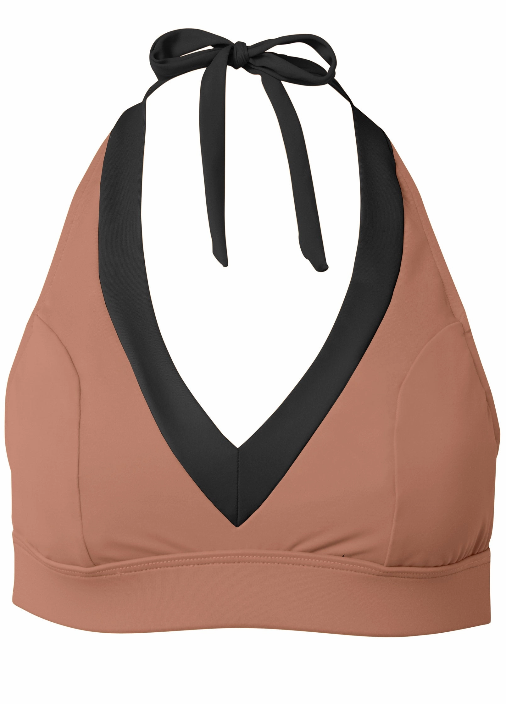 V-Neck Halter Bikini Top - Macchiato & Black Beauty