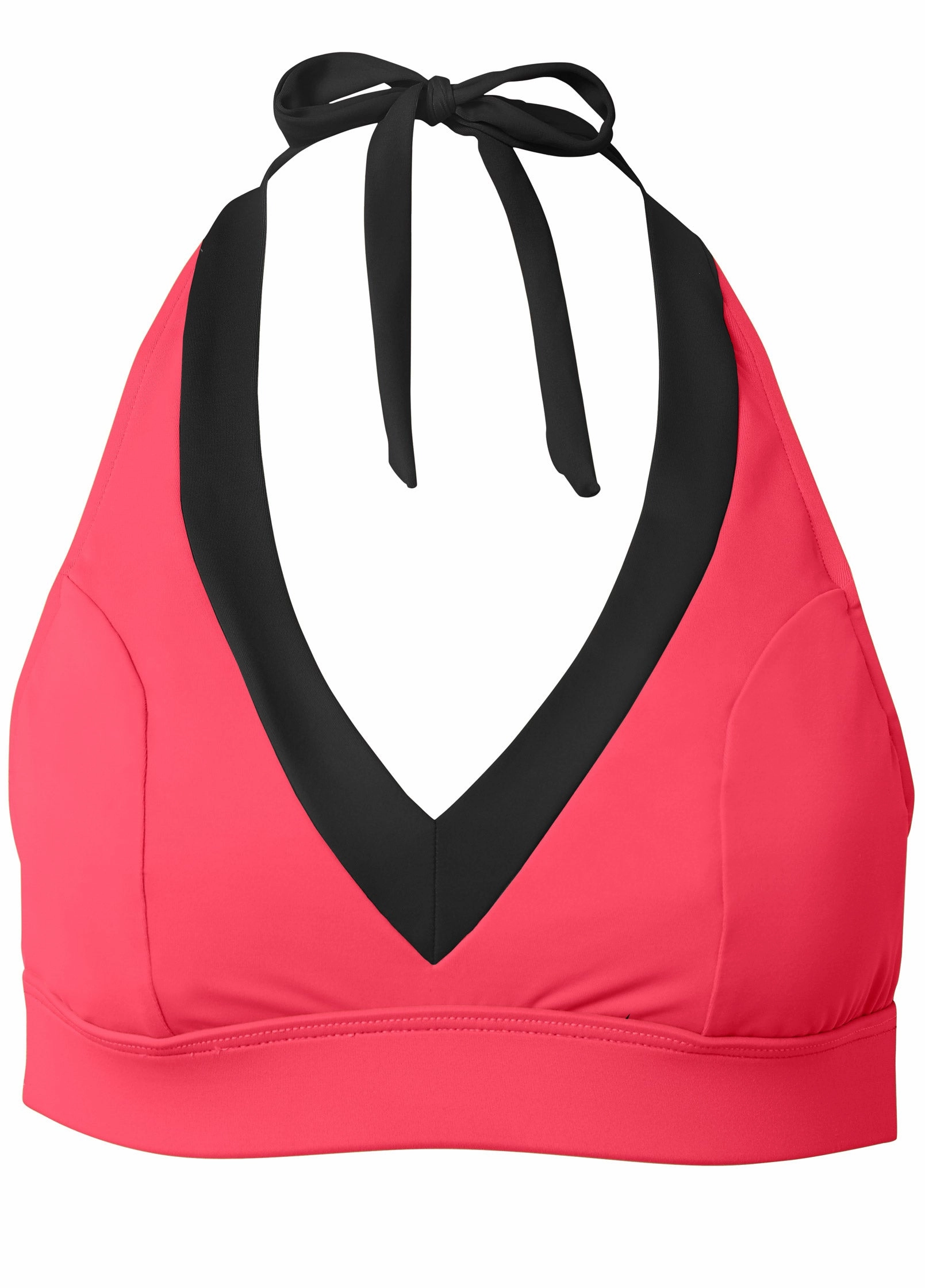 V-Neck Halter Bikini Top - Sunset Pink & Black Beauty