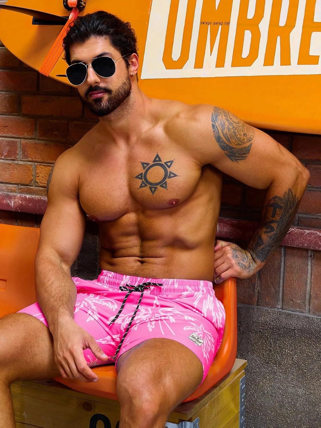 Verdusa Men's Drawstring Waist Swimwear Beach Shorts Swim Trunks with Pockets