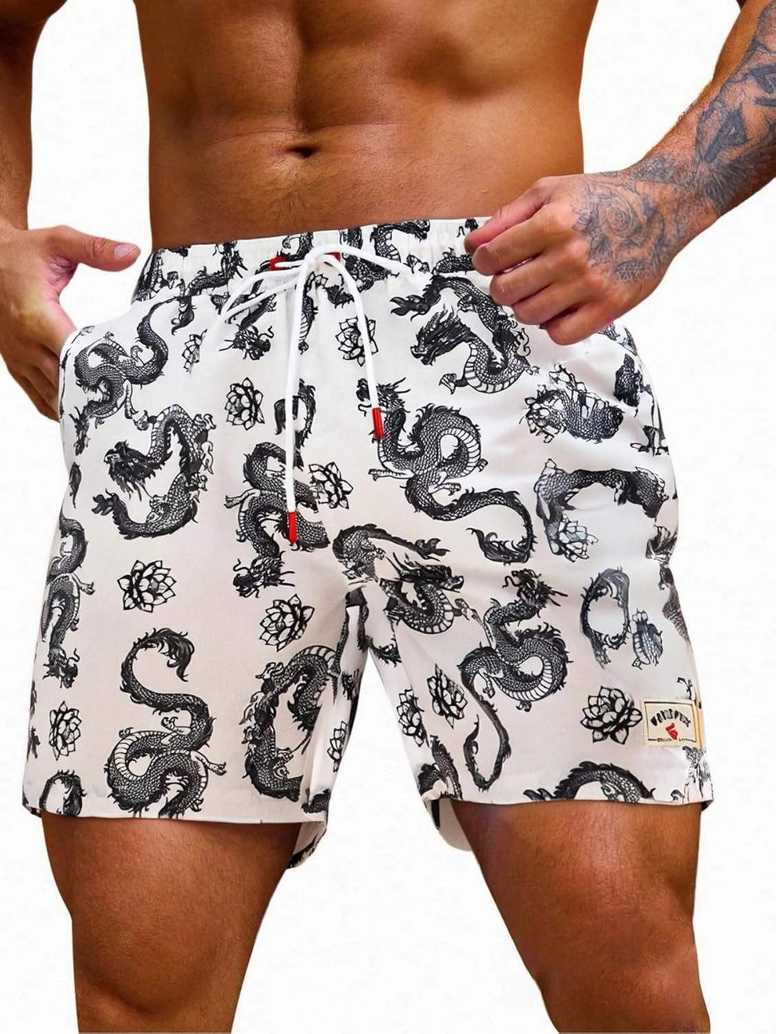 Verdusa Men's Drawstring Waist Swimwear Beach Shorts Swim Trunks with Pockets