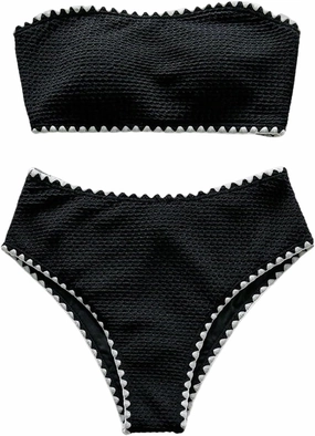 Verdusa Women's 2 Piece Strapless Bikini Sets Contrast Trim Bandeau Swimsuit Bathing Suits
