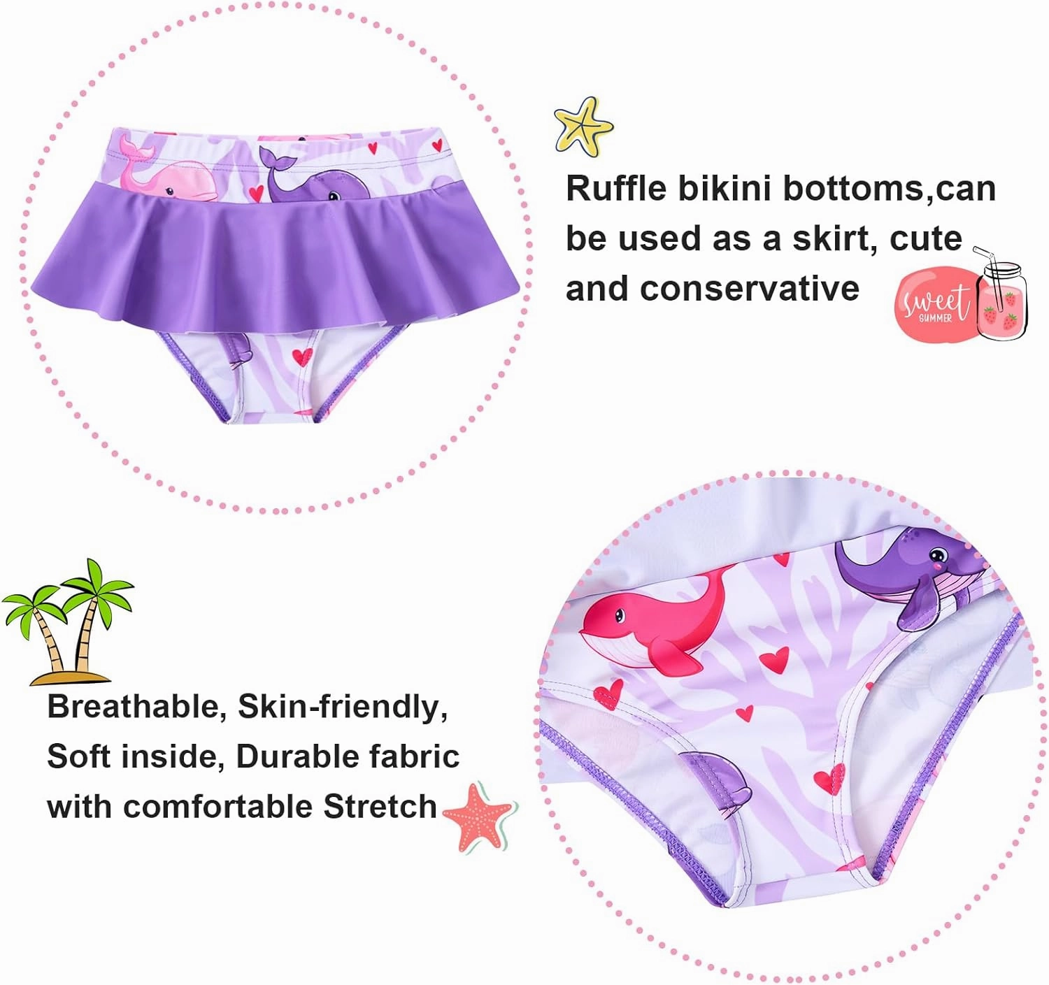 Vieille Toddler Girls Swimsuit 2 Piece Rash Guard Sets Long Sleeve Bathing Suit with UPF 50  Sun Protection 2-6 Years