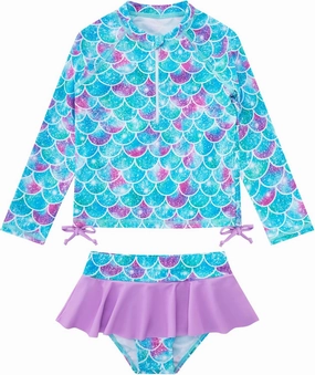 Vieille Toddler Girls Swimsuit 2 Piece Rash Guard Sets Long Sleeve Bathing Suit with UPF 50  Sun Protection 2-6 Years