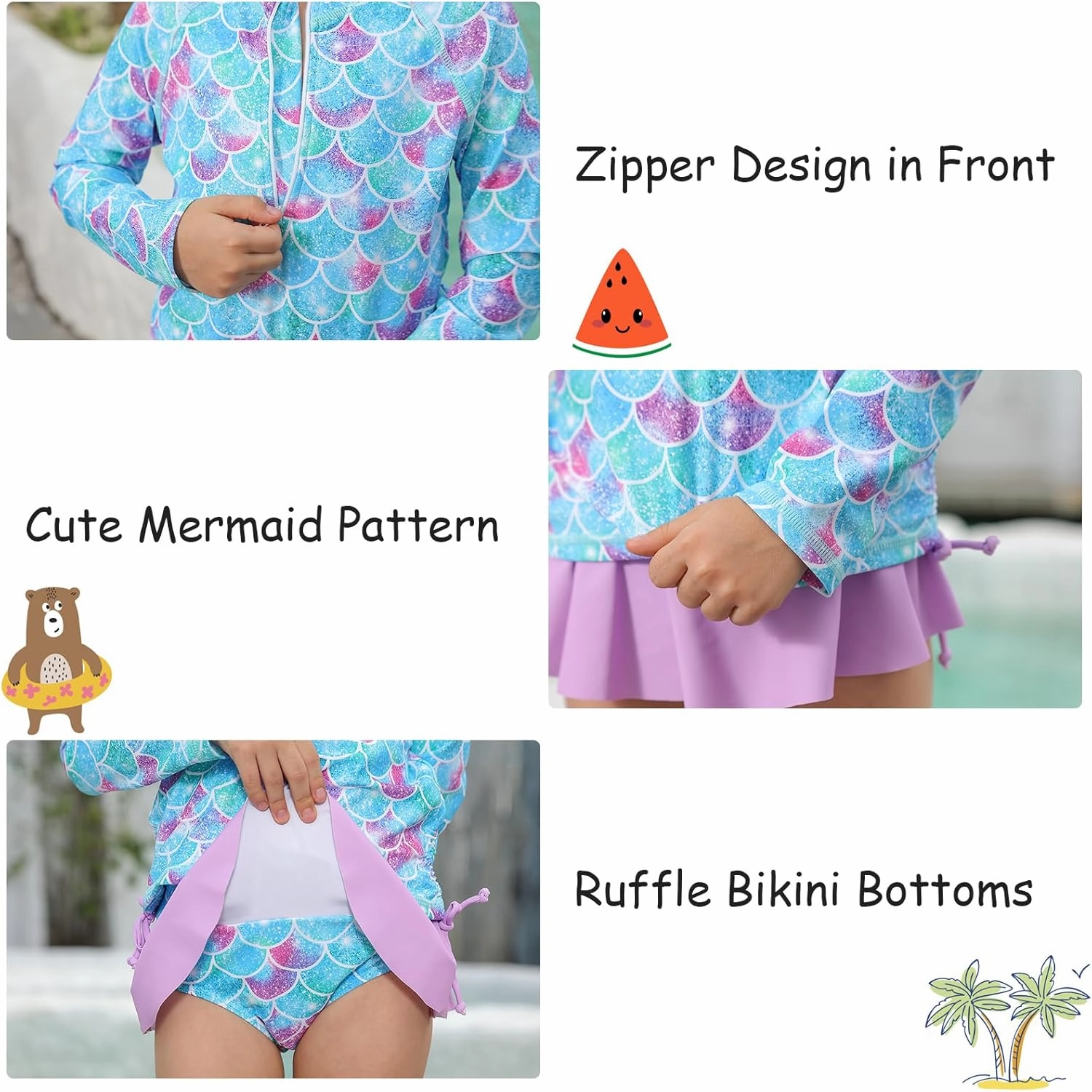 Vieille Toddler Girls Swimsuit 2 Piece Rash Guard Sets Long Sleeve Bathing Suit with UPF 50  Sun Protection 2-6 Years