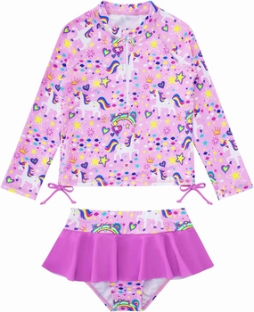 Vieille Toddler Girls Swimsuit 2 Piece Rash Guard Sets Long Sleeve Bathing Suit with UPF 50  Sun Protection 2-6 Years