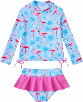 Vieille Toddler Girls Swimsuit 2 Piece Rash Guard Sets Long Sleeve Bathing Suit with UPF 50  Sun Protection 2-6 Years