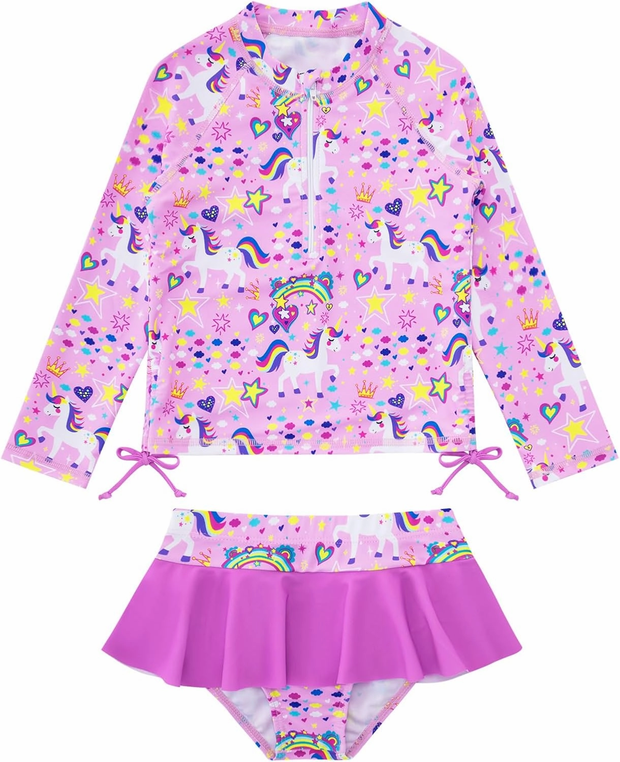 Vieille Toddler Girls Swimsuit 2 Piece Rash Guard Sets Long Sleeve Bathing Suit with UPF 50  Sun Protection 2-6 Years