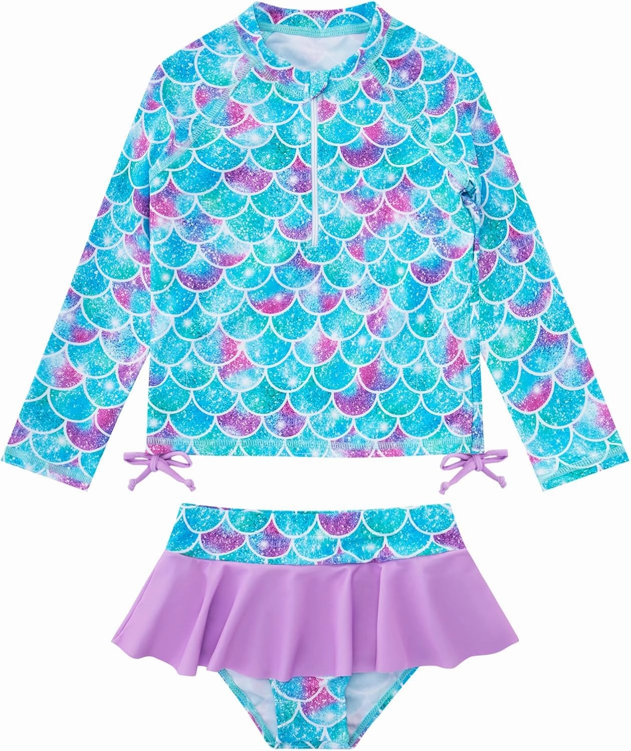 Vieille Toddler Girls Swimsuit 2 Piece Rash Guard Sets Long Sleeve Bathing Suit with UPF 50  Sun Protection 2-6 Years