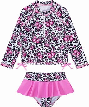 Vieille Toddler Girls Swimsuit 2 Piece Rash Guard Sets Long Sleeve Bathing Suit with UPF 50  Sun Protection 2-6 Years