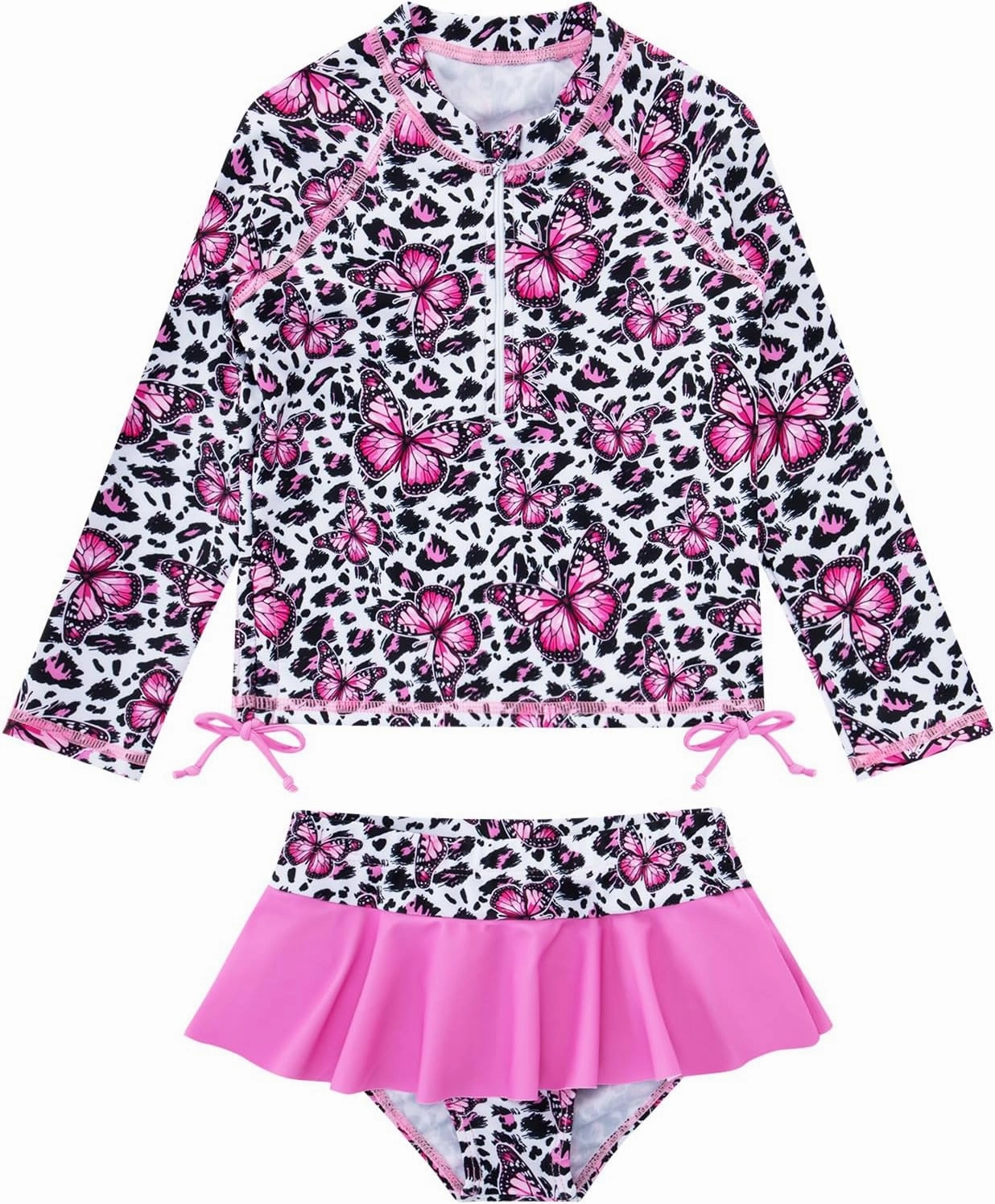 Vieille Toddler Girls Swimsuit 2 Piece Rash Guard Sets Long Sleeve Bathing Suit with UPF 50  Sun Protection 2-6 Years