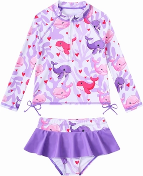 Vieille Toddler Girls Swimsuit 2 Piece Rash Guard Sets Long Sleeve Bathing Suit with UPF 50  Sun Protection 2-6 Years