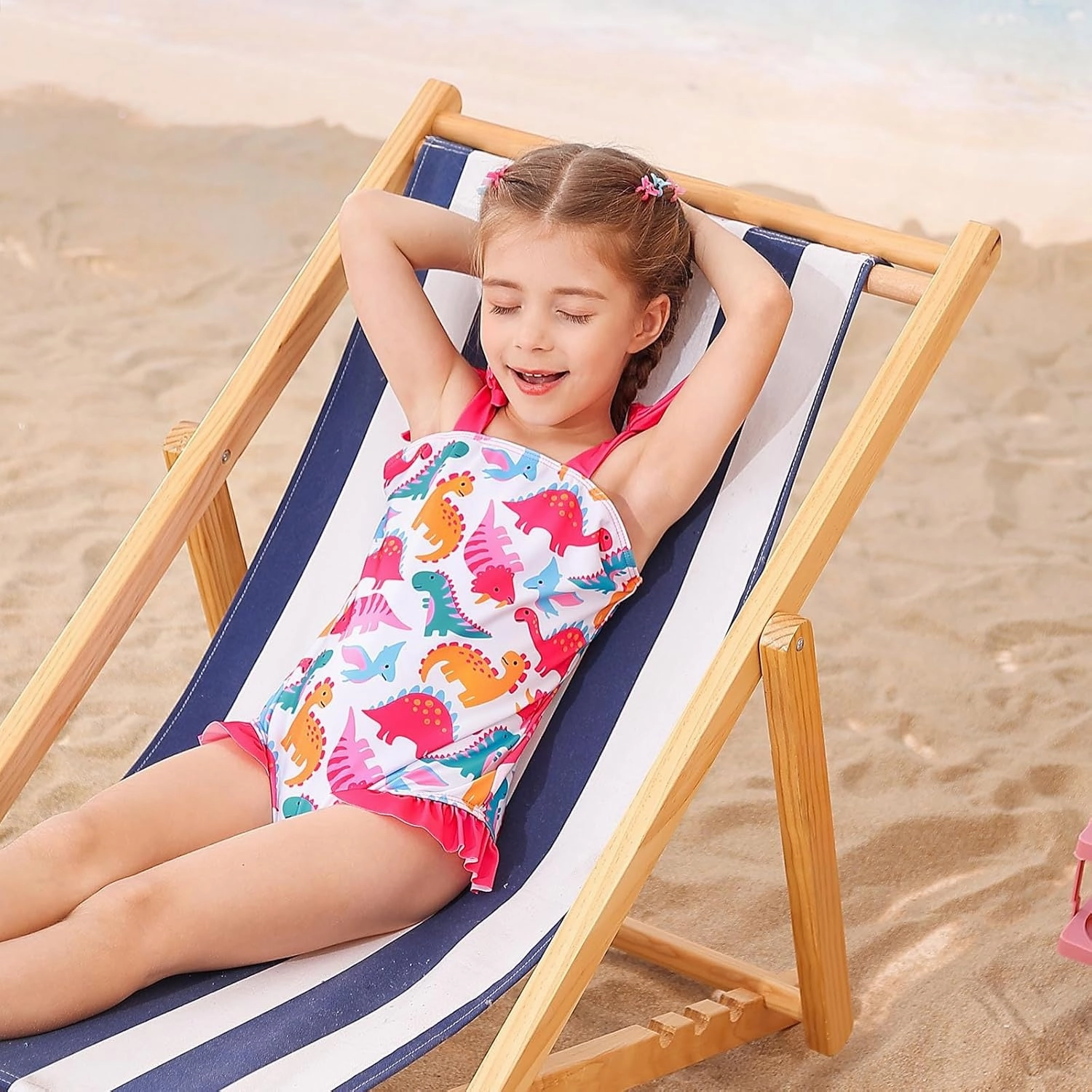 Vieille Toddler Girls Swimsuits Ruffle Bathing Suits One Piece Swimwear 2-6T