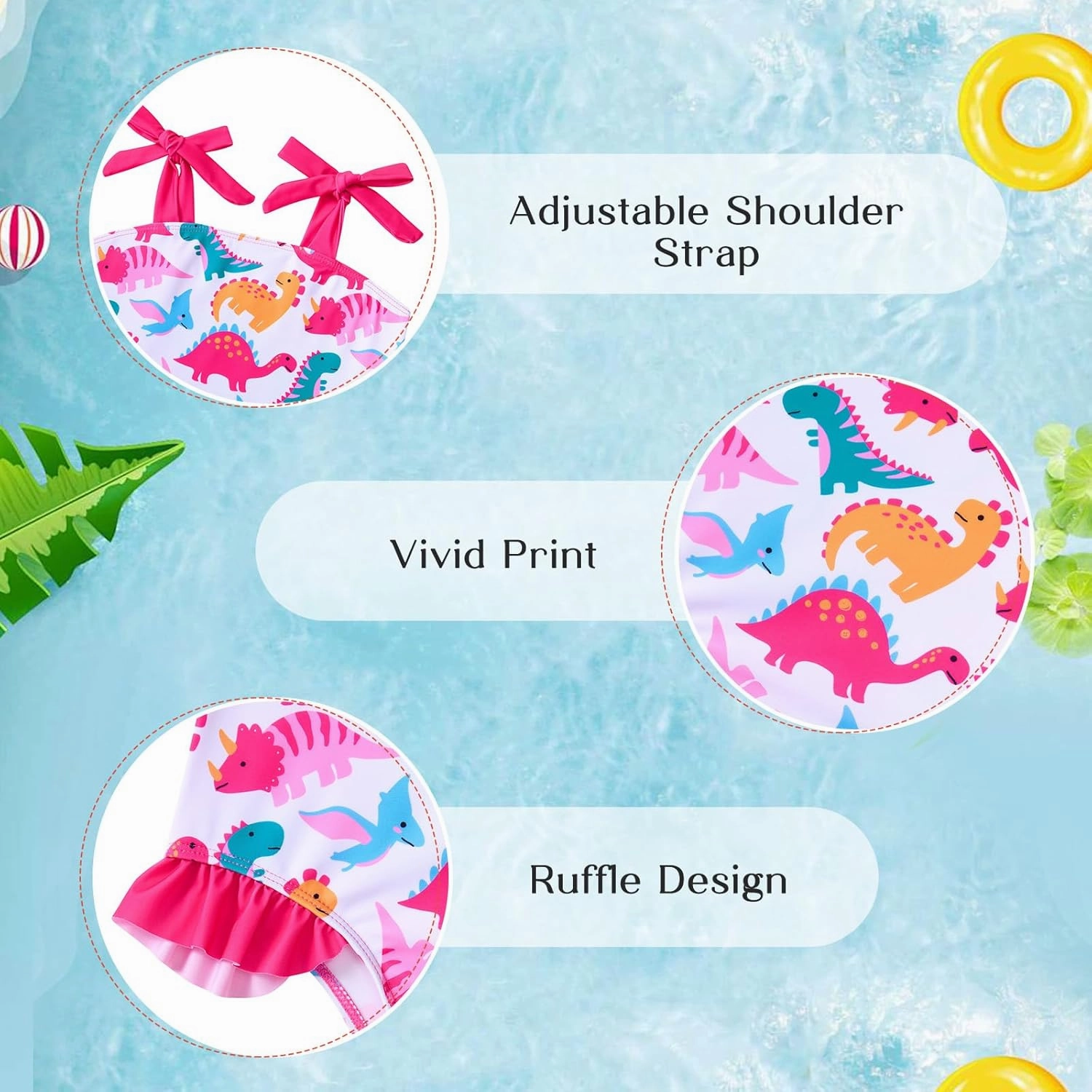 Vieille Toddler Girls Swimsuits Ruffle Bathing Suits One Piece Swimwear 2-6T