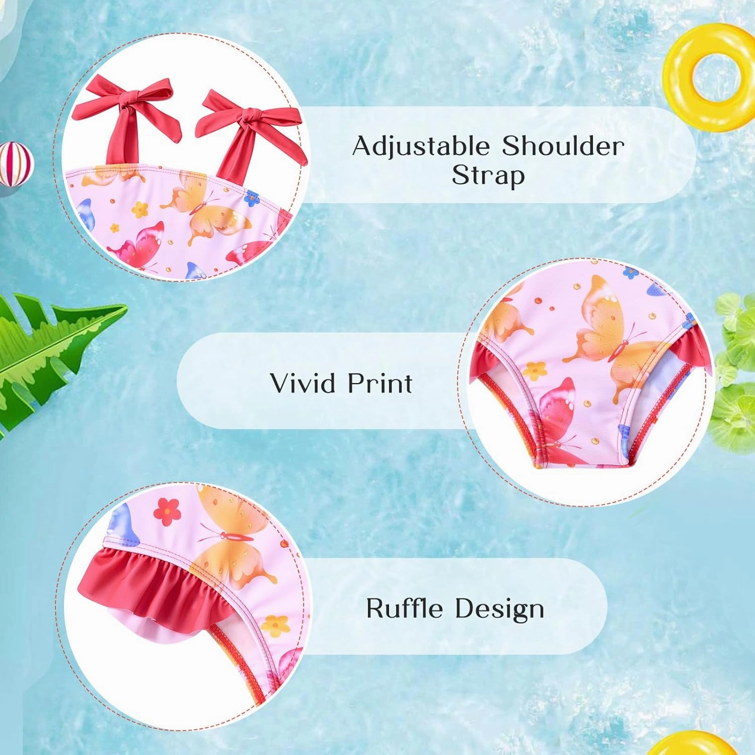 Vieille Toddler Girls Swimsuits Ruffle Bathing Suits One Piece Swimwear 2-6T
