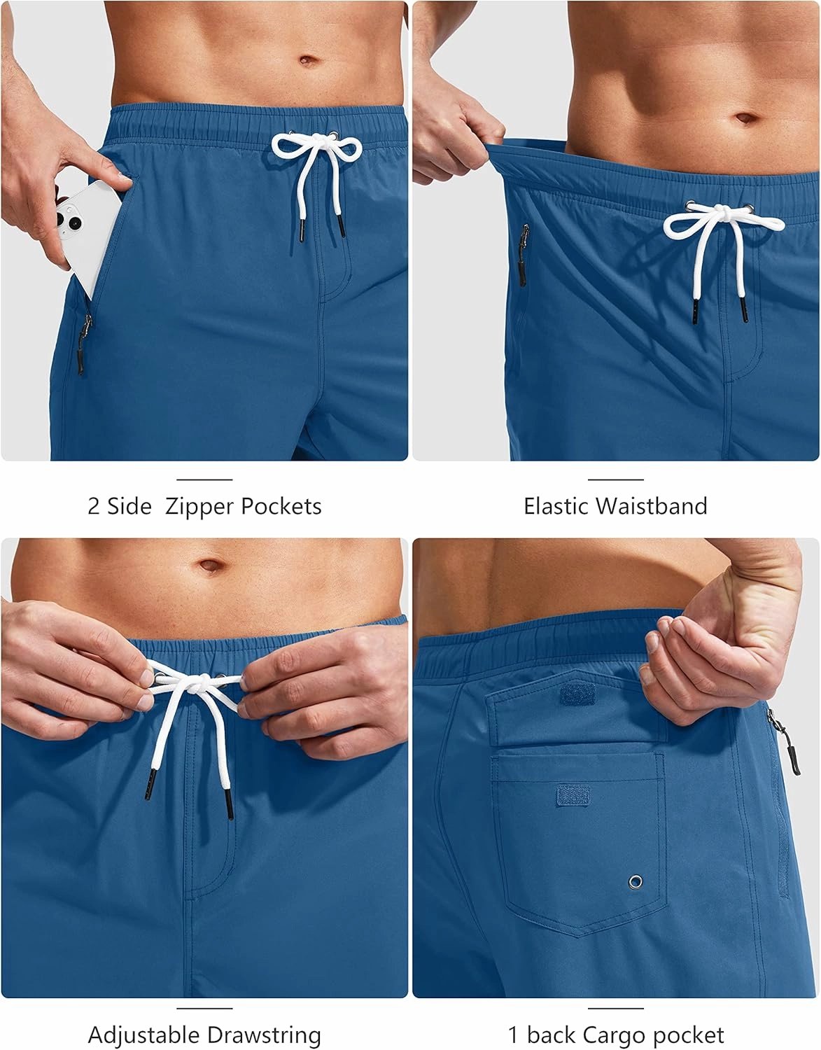 Viodia Men's Swim Trunks with Compression Liner Quick Dry Board Shorts Swimsuit Swimwear for Men with Zipper Pockets