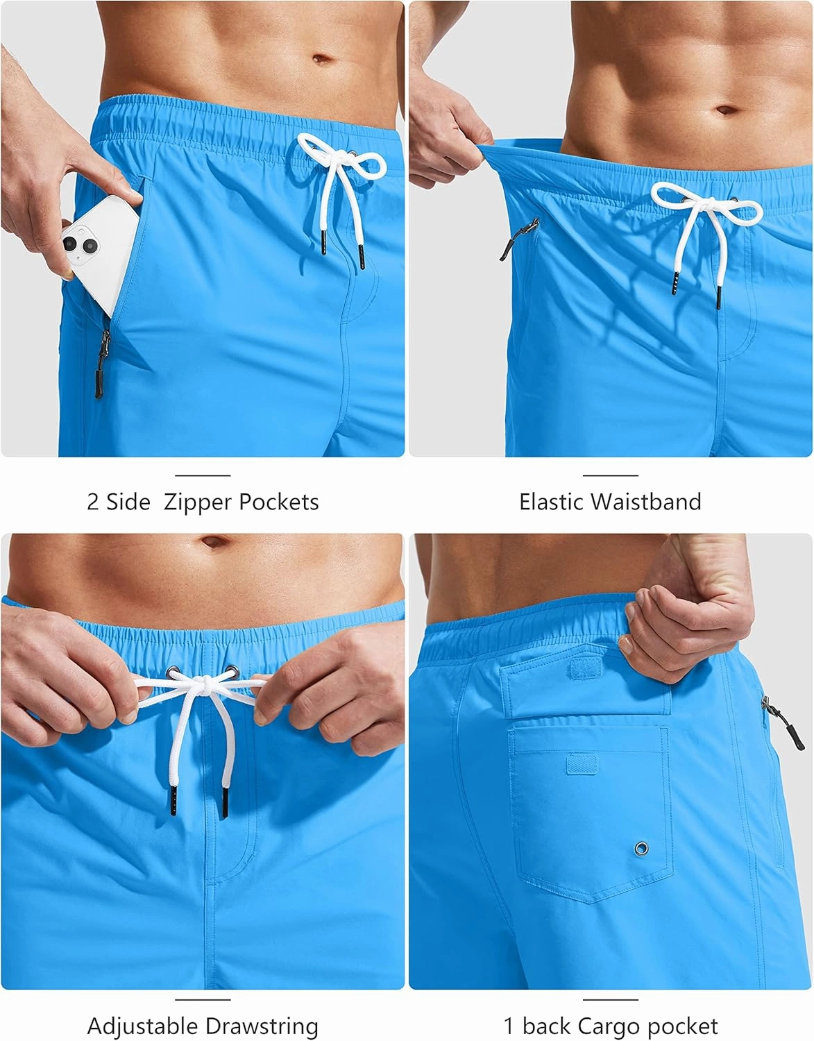 Viodia Men's Swim Trunks with Compression Liner Quick Dry Board Shorts Swimsuit Swimwear for Men with Zipper Pockets