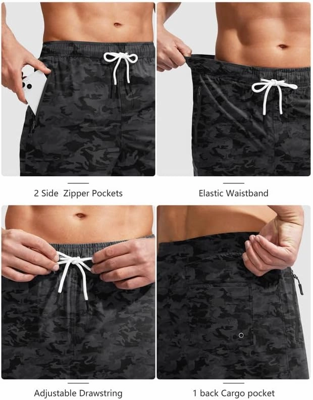 Viodia Men's Swim Trunks with Compression Liner Quick Dry Board Shorts Swimsuit Swimwear for Men with Zipper Pockets