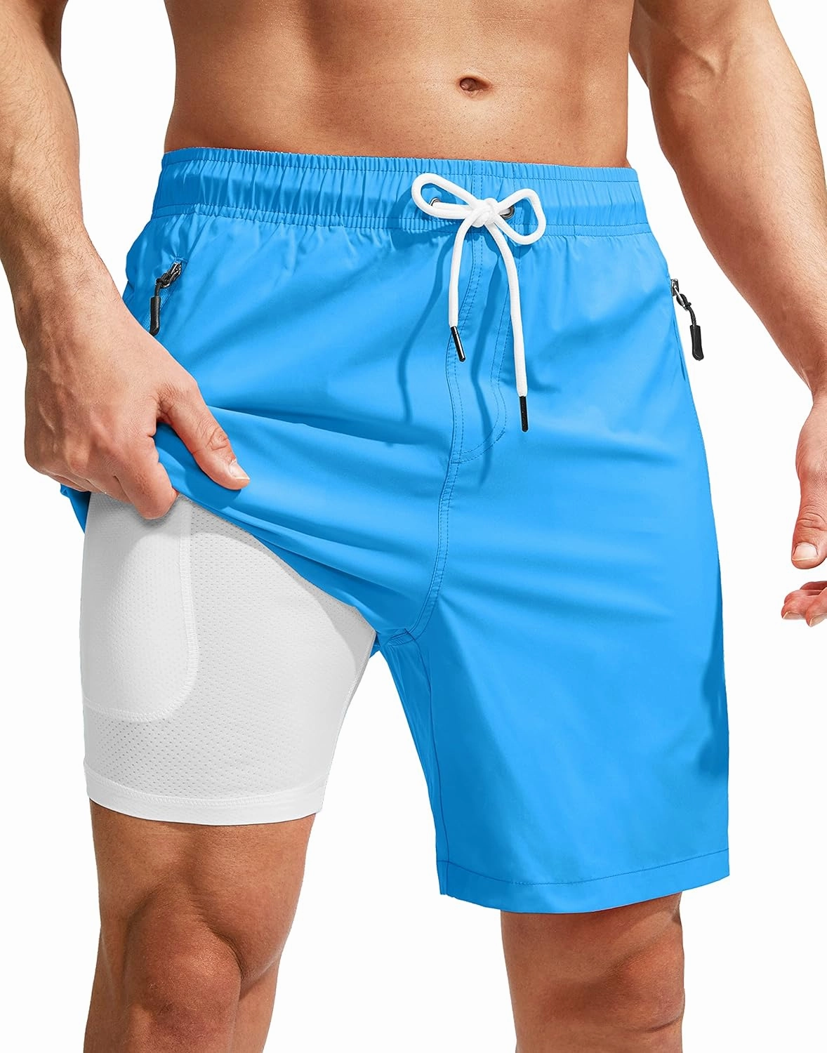 Viodia Men's Swim Trunks with Compression Liner Quick Dry Board Shorts Swimsuit Swimwear for Men with Zipper Pockets