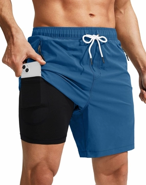 Viodia Men's Swim Trunks with Compression Liner Quick Dry Board Shorts Swimsuit Swimwear for Men with Zipper Pockets