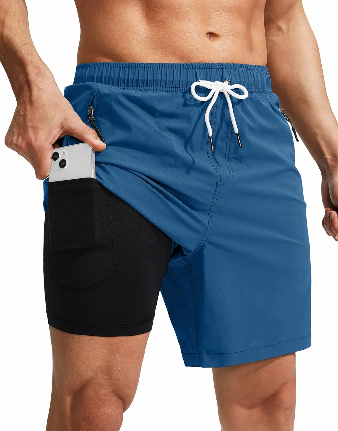 Viodia Men's Swim Trunks with Compression Liner Quick Dry Board Shorts Swimsuit Swimwear for Men with Zipper Pockets