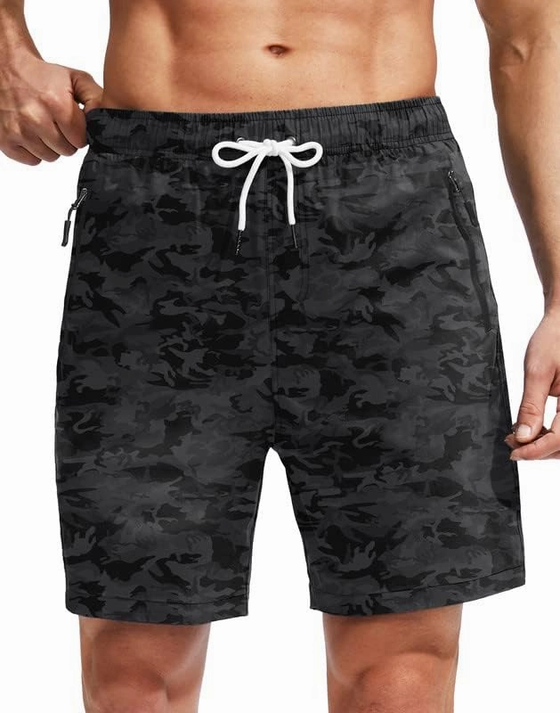 Viodia Men's Swim Trunks with Compression Liner Quick Dry Board Shorts Swimsuit Swimwear for Men with Zipper Pockets