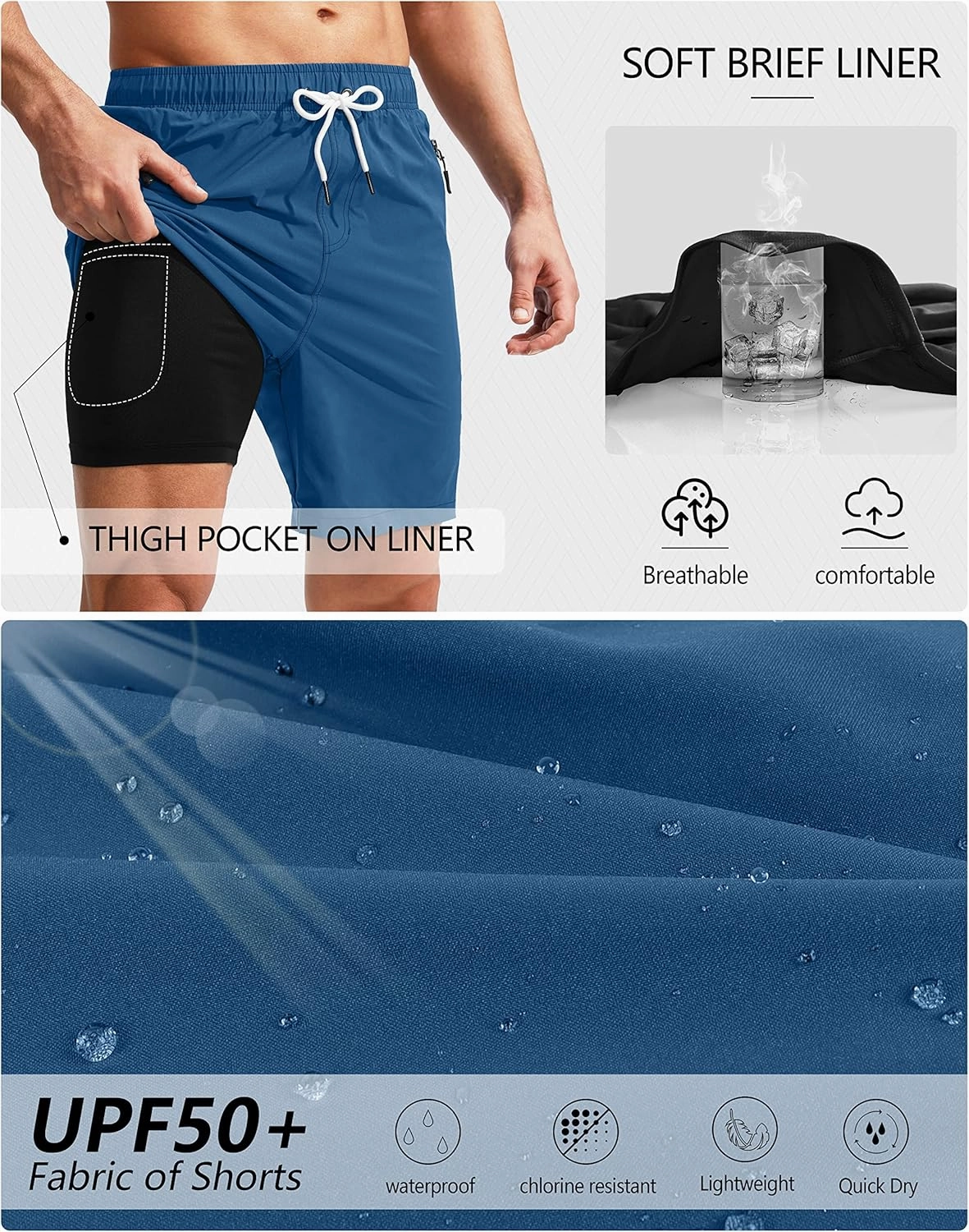 Viodia Men's Swim Trunks with Compression Liner Quick Dry Board Shorts Swimsuit Swimwear for Men with Zipper Pockets