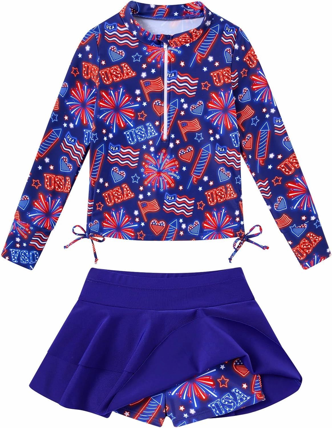 Vogseek 3-12T Girls Rash Guard 2 Pieces Bathing Suit Long Sleeve Swimsuit Swimming Skirt with Shorts Swimwear