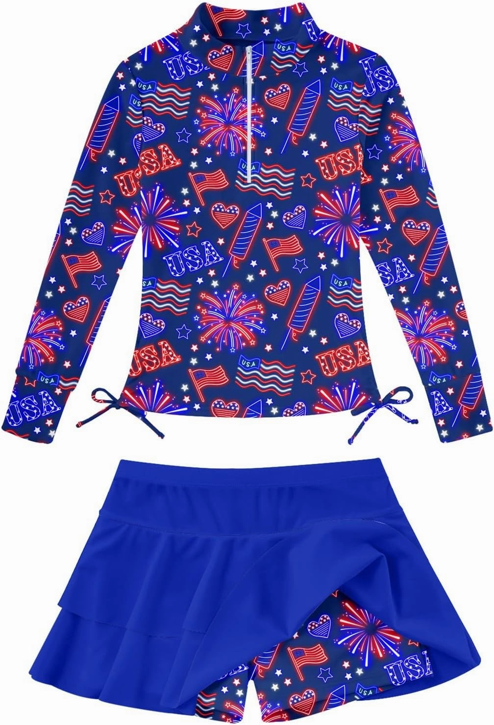 Vogseek 3-12T Girls Rash Guard 2 Pieces Bathing Suit Long Sleeve Swimsuit Swimming Skirt with Shorts Swimwear