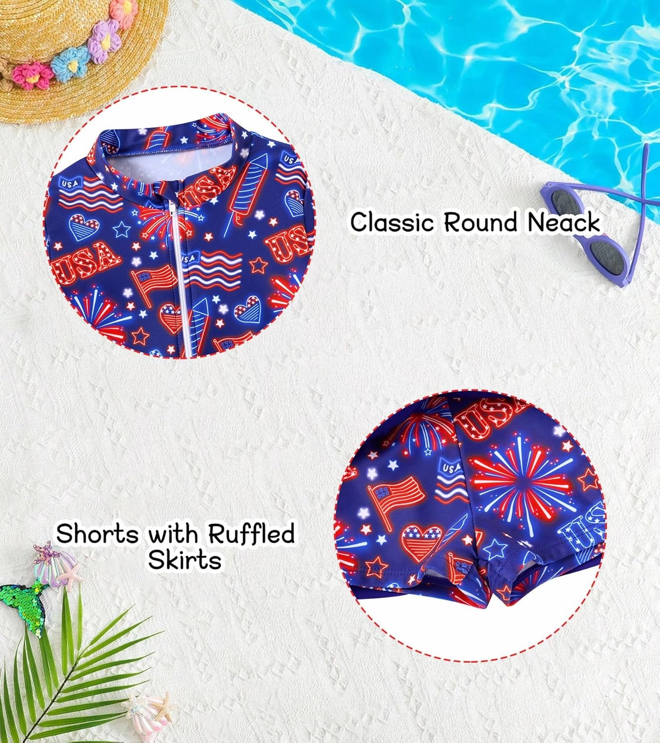 Vogseek 3-12T Girls Rash Guard 2 Pieces Bathing Suit Long Sleeve Swimsuit Swimming Skirt with Shorts Swimwear