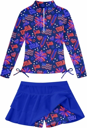 Vogseek 3-12T Girls Rash Guard 2 Pieces Bathing Suit Long Sleeve Swimsuit Swimming Skirt with Shorts Swimwear