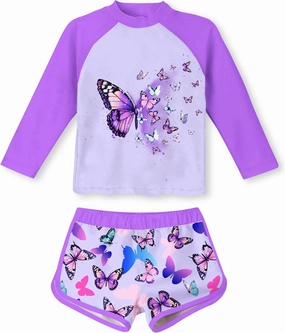 Vogseek 4-10T Girls Rashguard 2 Pieces Long Sleeve Swimsuit Swimwear with Shorts