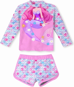 Vogseek 4-10T Girls Rashguard 2 Pieces Long Sleeve Swimsuit Swimwear with Shorts