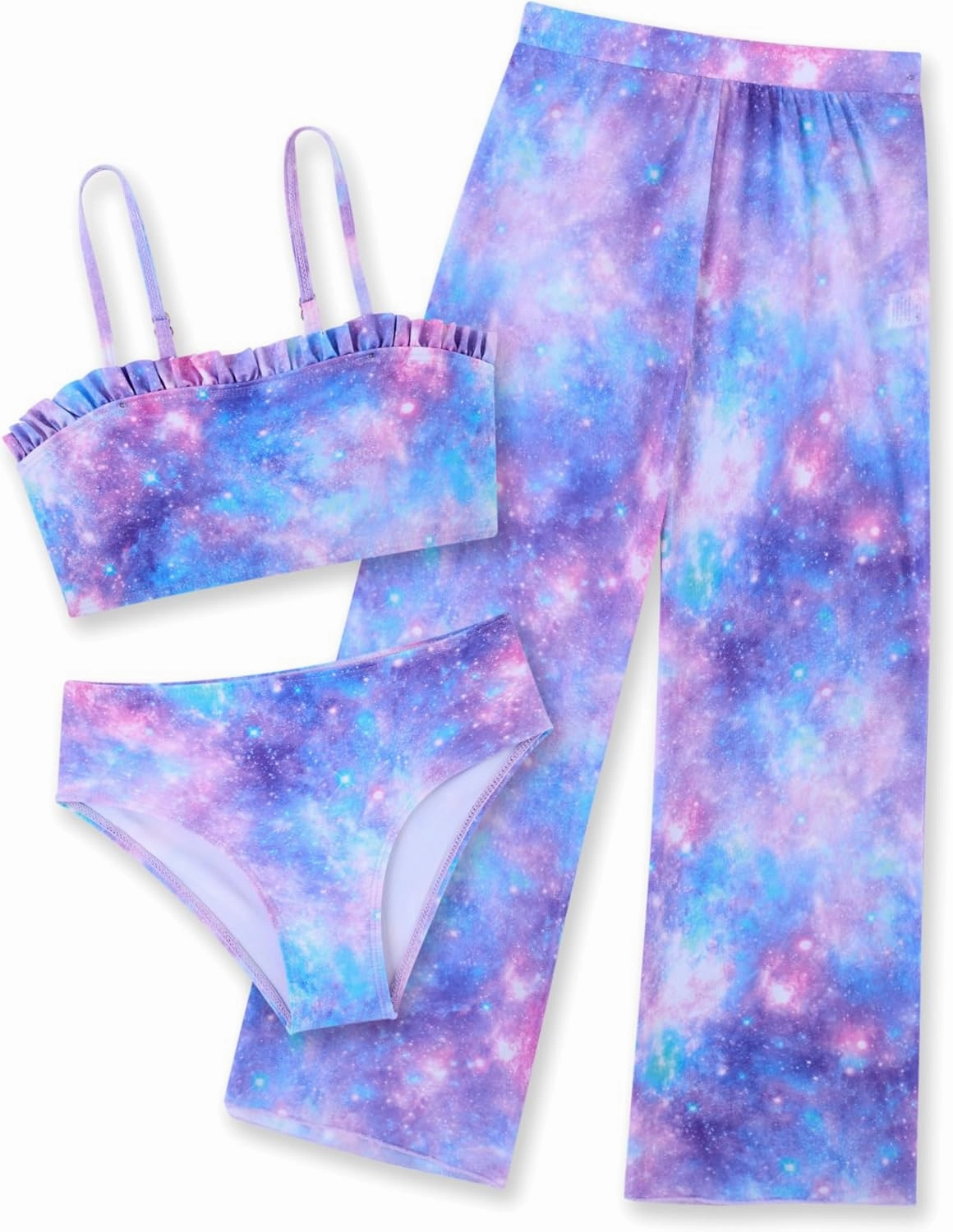 Vogseek 6-12T Girls 3 Pieces Bikini Bathing Suit with Rash Guard Pants Quick Dry Swimwear Cover-Up Sets