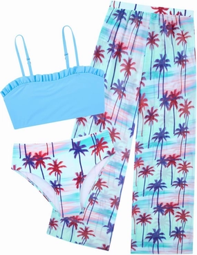 Vogseek 6-12T Girls 3 Pieces Bikini Bathing Suit with Rash Guard Pants Quick Dry Swimwear Cover-Up Sets