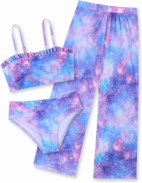 Vogseek 6-12T Girls 3 Pieces Bikini Bathing Suit with Rash Guard Pants Quick Dry Swimwear Cover-Up Sets