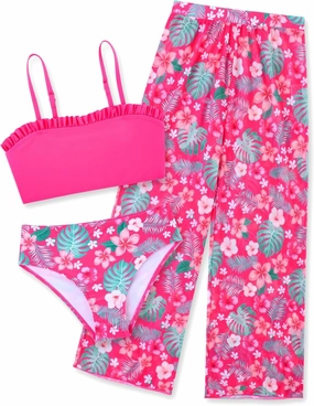 Vogseek 6-12T Girls 3 Pieces Bikini Bathing Suit with Rash Guard Pants Quick Dry Swimwear Cover-Up Sets