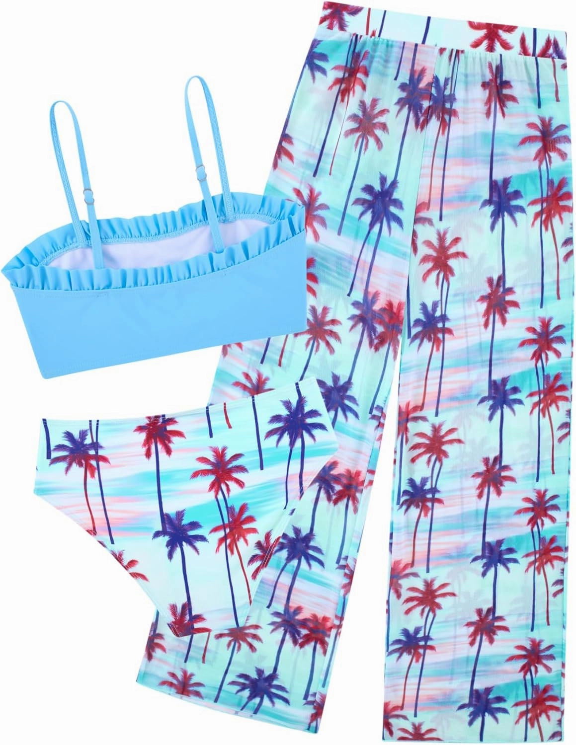 Vogseek 6-12T Girls 3 Pieces Bikini Bathing Suit with Rash Guard Pants Quick Dry Swimwear Cover-Up Sets