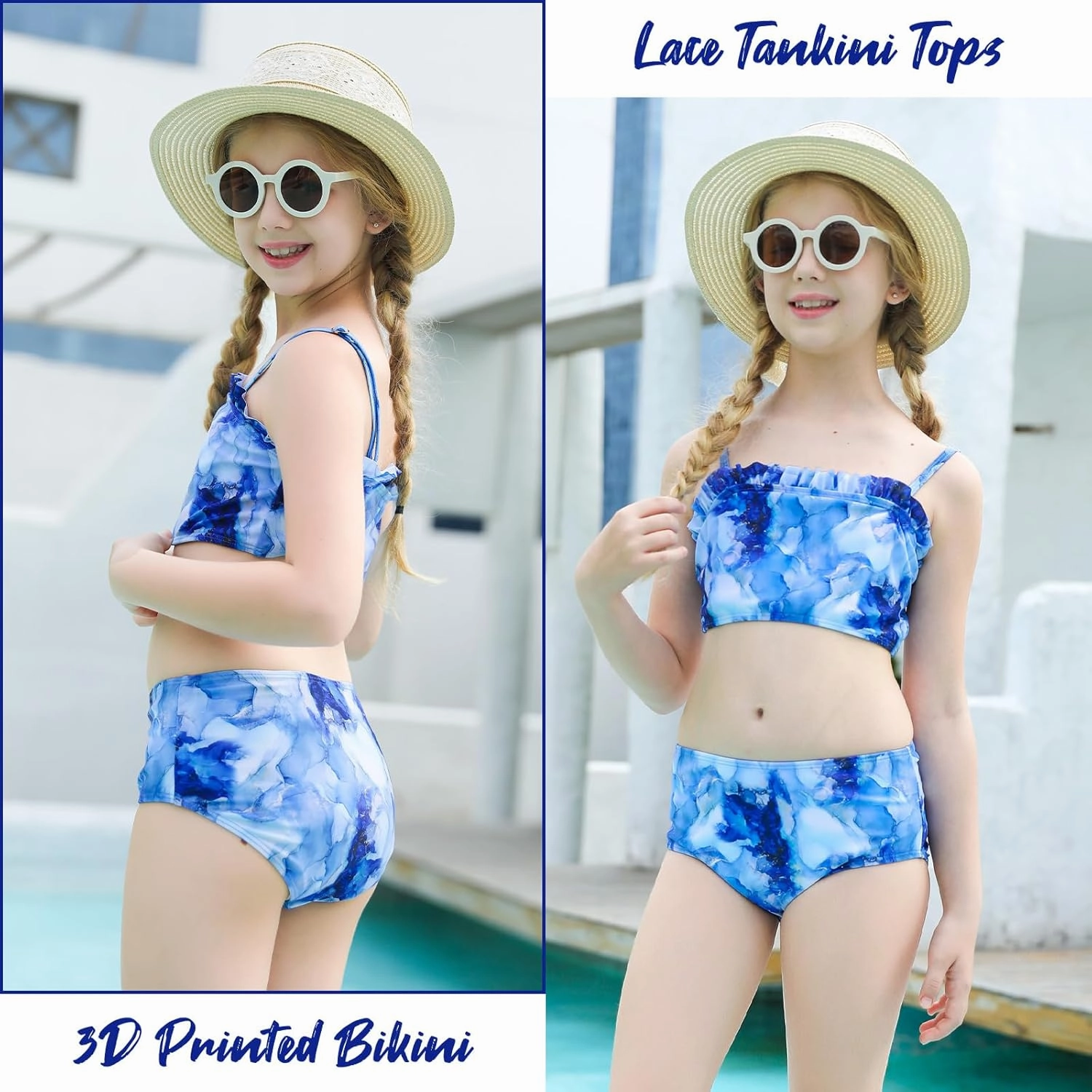 Vogseek 6-12T Girls 3 Pieces Bikini Bathing Suit with Rash Guard Pants Quick Dry Swimwear Cover-Up Sets