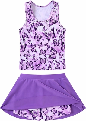 Vogseek 7-12T Girls 2-Piece Bathing Suit Sleeveless Swimsuit Tankini Sets with Shorts Skirt Swimwear