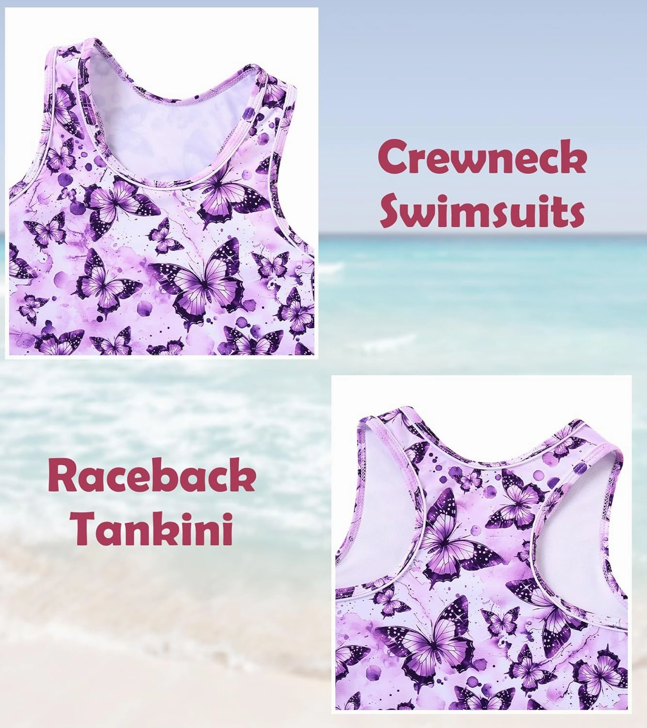 Vogseek 7-12T Girls 2-Piece Bathing Suit Sleeveless Swimsuit Tankini Sets with Shorts Skirt Swimwear